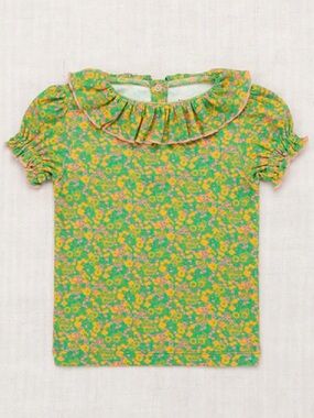 Misha And Puff Green Floral Peter Pan Collar Top and Shorts with Pink Trim 4T